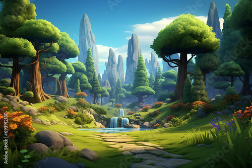 3d rendering of cartoon forest landscape