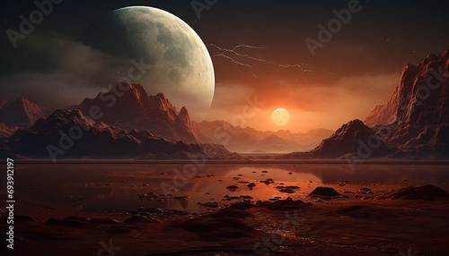 Mountainous desert planet photo