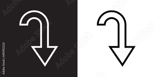 Directional arrow icon vector. Turn icon sign symbol in trendy flat style. Arrow down vector icon illustration isolated on black and white background