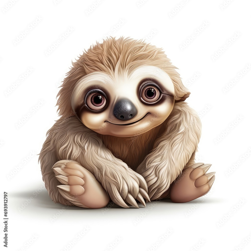 Obraz premium Cute smiling sloth on white background