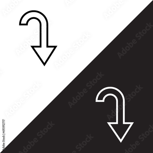 Directional arrow icon vector. Turn icon sign symbol in trendy flat style. Arrow down vector icon illustration isolated on white and black background