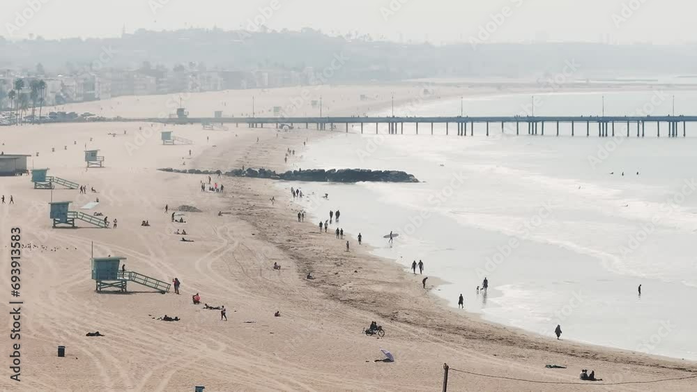 Beautiful Venice beach district in Los Angeles, USA. Aerial view of the ...