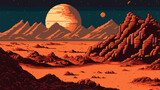 8 bit pixel space planet landscape, AI generated