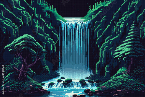 Generative ai waterfall cascade pixel landscape