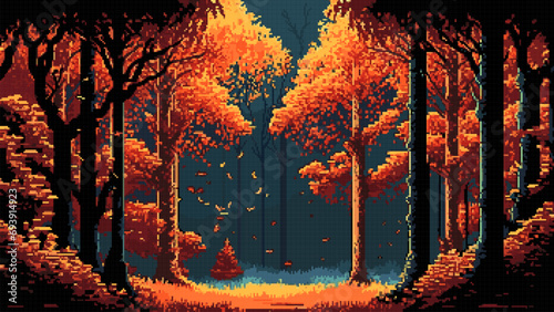 Autumn forest landscape, AI generated 8bit pixel