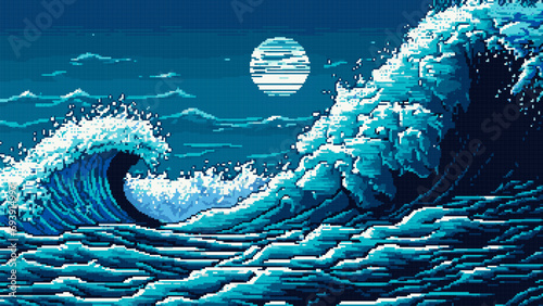 Sea storm waves AI generated 8bit game scene