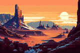 Ai generated pixel Wild West desert landscape