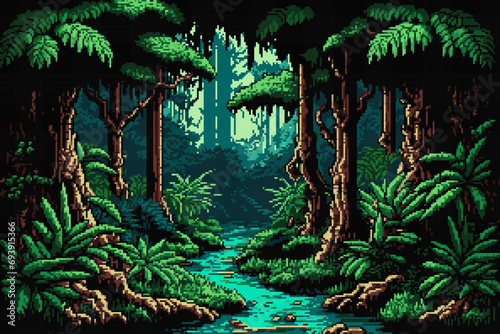 Jungle forest and river, AI generated landscape