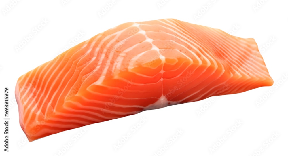 1 piece of raw salmon fillet isolated on transparent background.