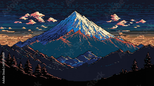 Fujiyama mountain AI generated 8bit game landscape