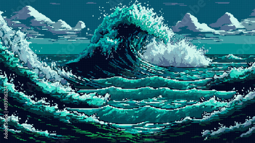 AI generated sea storm landscape, big tsunami wave
