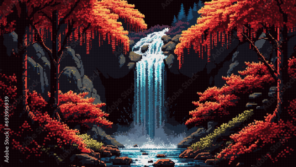 Fototapeta premium Waterfall cascade in autumn forest ai landscape
