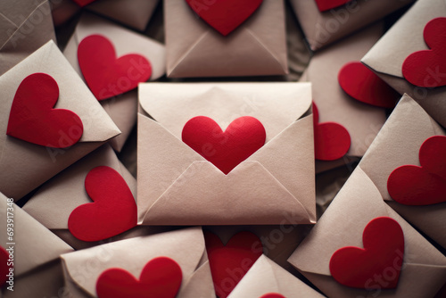 Love letters background. red heart shape origami