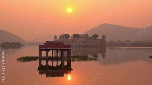 Jal Mahal or Water Palace at sunrise. Jaipur. Rajasthan, India. photo