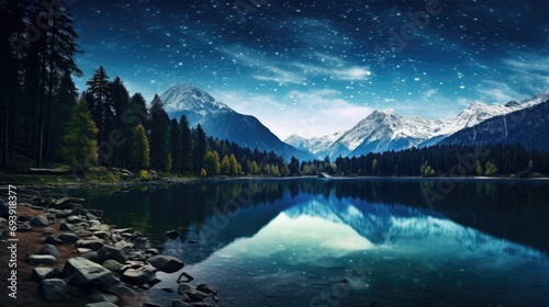Moonlit Majesty  Mountain Landscape with Lake and Forest at Night