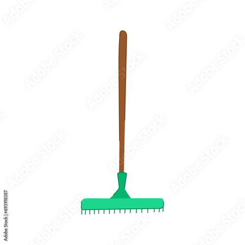 yard rake cartoon. broom fork, grass lawn, cute leaf yard rake sign. isolated symbol vector illustration
