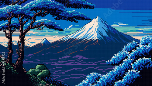 AI generated snowy mountain peak landscape pixel