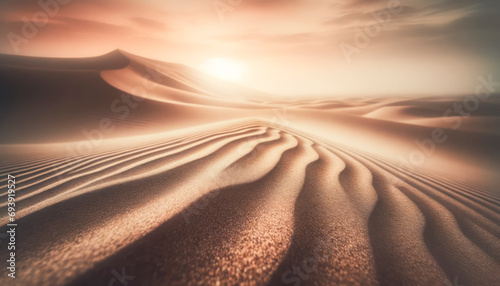 Desert dunes under a twilight sky, the interplay of light creating a peaceful landscape. Calmness concept. Generative AI photo