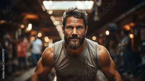 Intense Gym Workout: Fitness Enthusiast Sweating with Determination. Generative AI