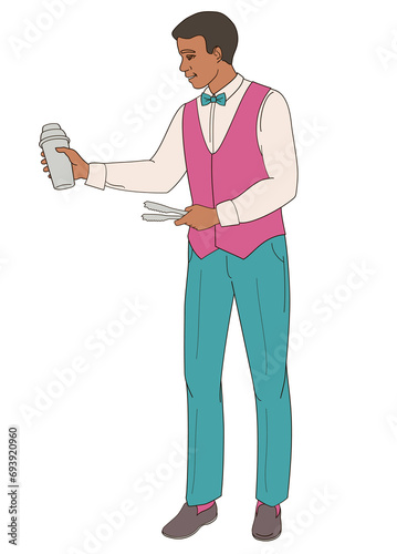 male bartender mixes cocktails in a shaker