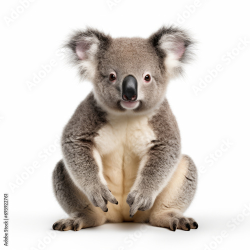 Koala bear is sitting on white background photo
