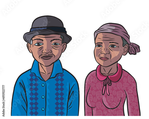 Man and woman from the Brazilian northeastern hinterland. Old, brown country couple. northeastern day. Vector illustration isolated on transparent background.