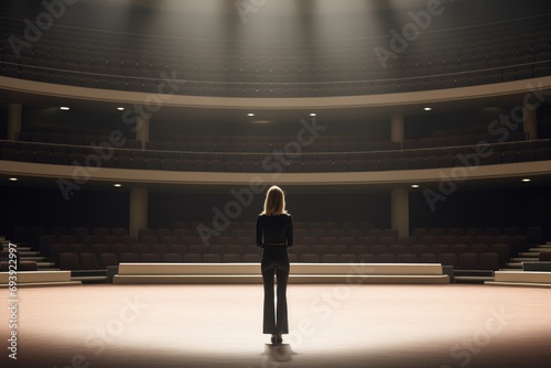 Businesswoman practicing public speaking in an empty auditorium photo