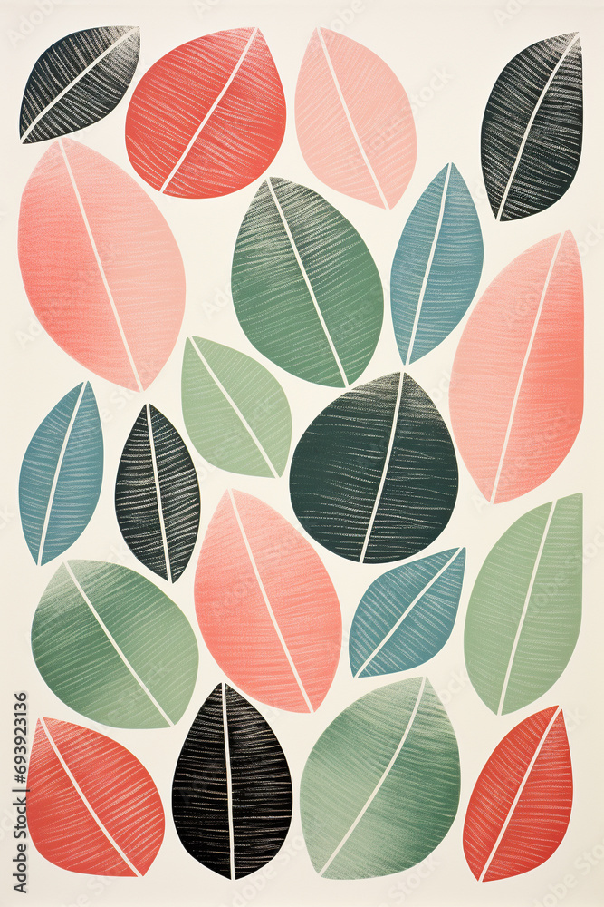 Nature's Dance: AI-Crafted Leaf Illustration Elegance in Harmonious Symmetry