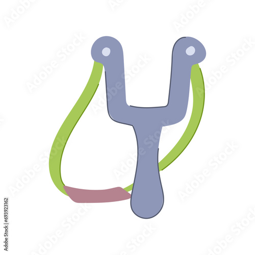 boy slingshot cartoon. naughty drawn, aggressive child, wooden mischief boy slingshot sign. isolated symbol vector illustration