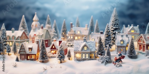 A picturesque Christmas village with a charming clock tower. Perfect for holiday-themed designs and decorations