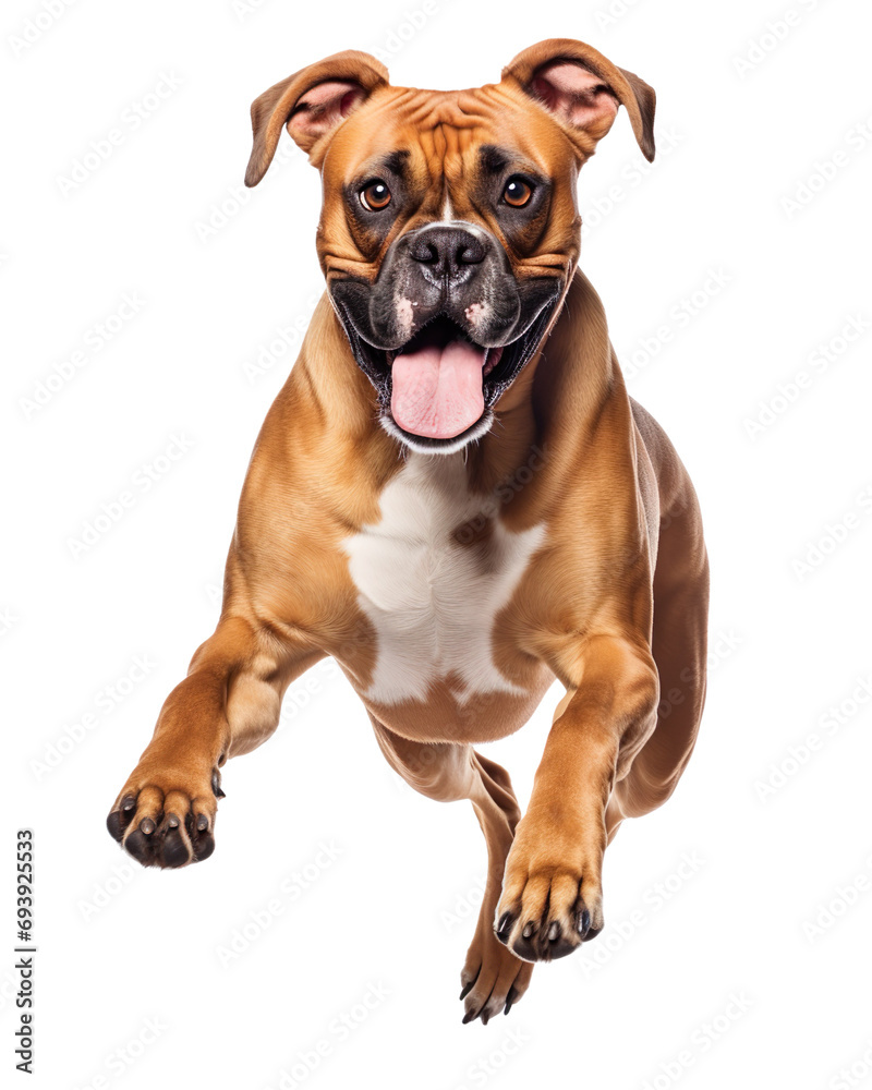 Boxer dog running with open mouth, isolated on white or transparent background Boxer dog running with open mouth, isolated on white or transparent background
