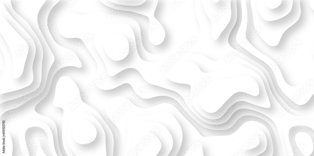 Abstract wavy line 3d paper cut white background. Topographic canyon geometric map relief texture with curved layers and shadow. Abstract realistic papercut decoration textured with wavy lines	