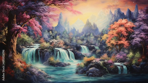 A mesmerizing tapestry of iridescent colors draped across a picturesque, atmospheric backdrop.