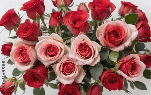 Ramo de rosas rojas y rosas sobre fondo blanco 