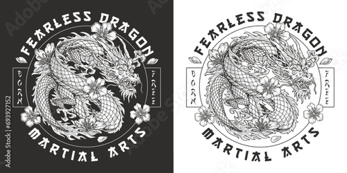 Strong fearless dragon monochrome flyer