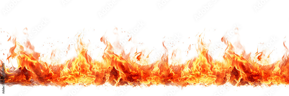 Flame on a transparent background. Long horizontal strip of fire, the concept of a blaze, a design element. Flame on a transparent background. Long horizontal strip of fire, the concept of a blaze, a design element.