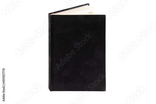 close up of a blank velour fluffy notebook on white background with clipping path photo