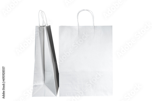 Recyclable craft paper bag for purchases, gifts and takeaway food mock up on white background. Environmentally friendly than single-use plastic bags