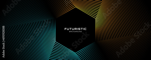 3D blue yellow techno abstract background overlap layer on dark space with glowing lines shape decoration. Modern graphic design element future style concept for banner flyer, card or brochure cover