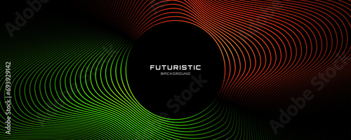 3D red green techno abstract background overlap layer on dark space with glowing circles shape decoration. Modern graphic design element lines style concept for banner, flyer, card or brochure cover