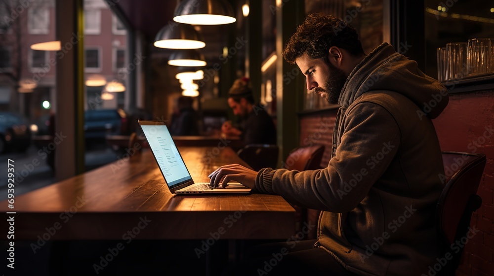 Freelancer typing on laptop keyboard while working remotely from home office Freelancer typing on laptop keyboard while working remotely from home office