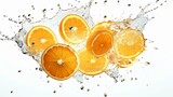 sliced oranges floating in the air juice splashes Ai Generative