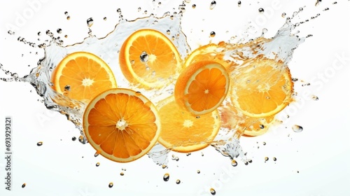 sliced oranges floating in the air juice splashes Ai Generative