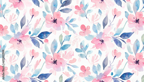 水彩画風の淡いピンクの花のパターン背景