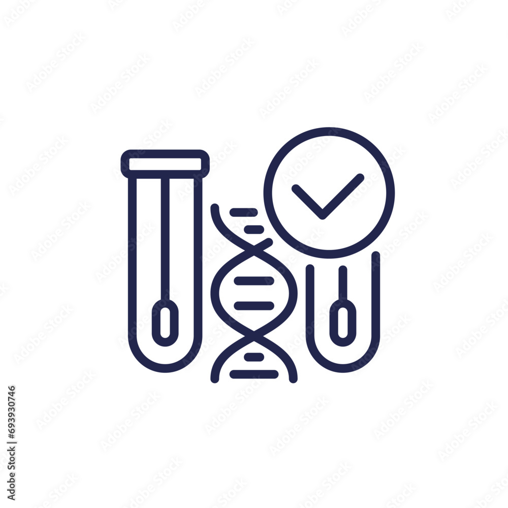 dna swab tests line icon with a check mark dna swab tests line icon with a check mark