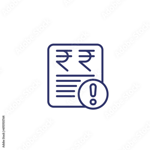 Invoice payment error line icon on white