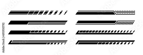 Racing stripes for car tuning pack. Stickers for covering car bodies. Isolated vector illustration on white background.