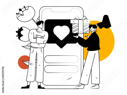 Virtual characters social communication concept business flat vector hand drawn illustration
