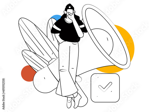 Virtual characters social communication concept business flat vector hand drawn illustration
