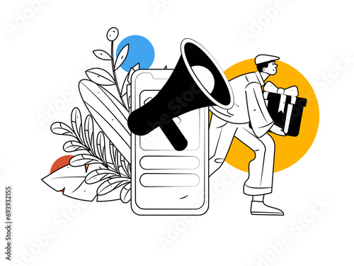 Virtual characters social communication concept business flat vector hand drawn illustration
